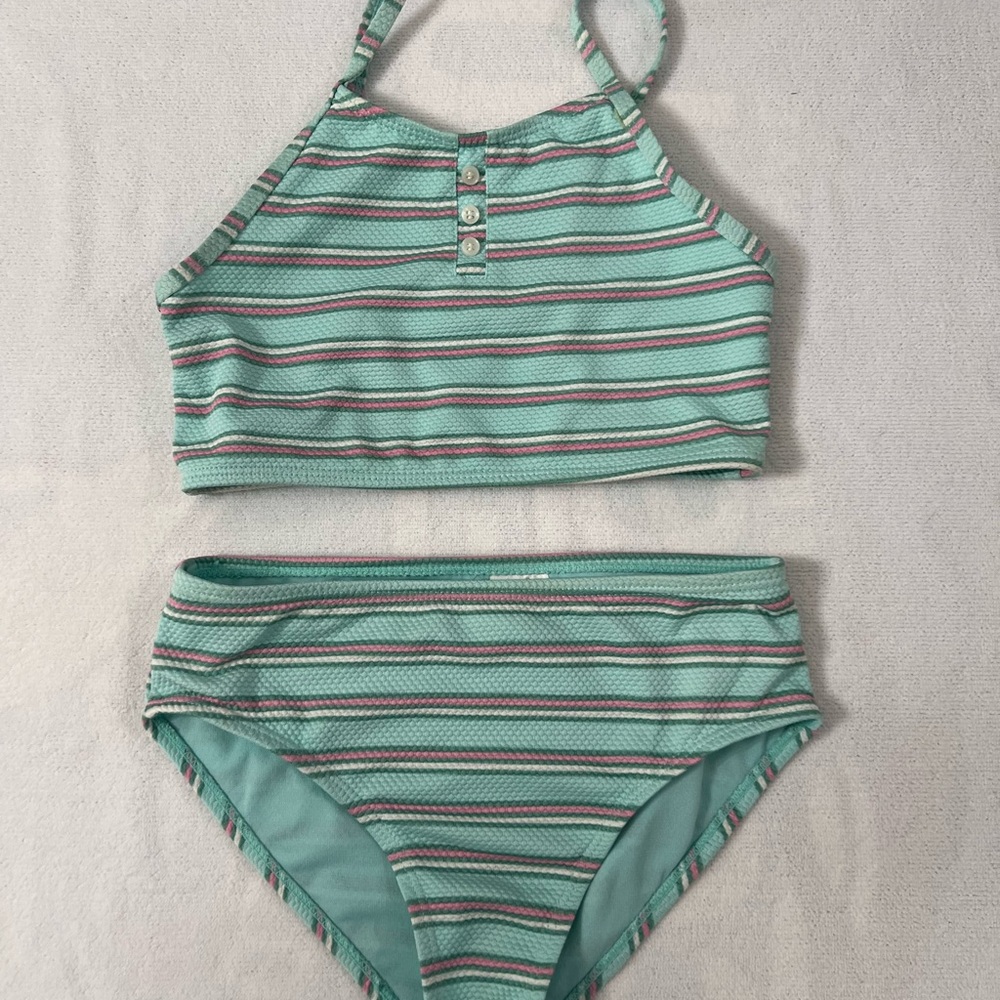 Wonder Nation Blue and Pink Bikini Sporty Halter High-Waist